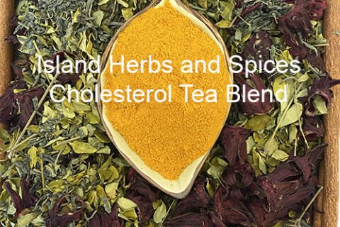 Cup of Cholesterol Herbal Tea Blend made with Hibiscus, Moringa, Ginger, Cinnamon, Turmeric, and Green Tea for natural heart health support.